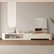 Levanto Set – Extendable TV Unit and Coffee Table with Marble-Effect Top