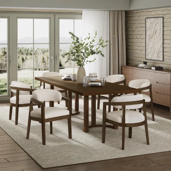 Noraya Dining Set – Natural Wood with Upholstered Chairs