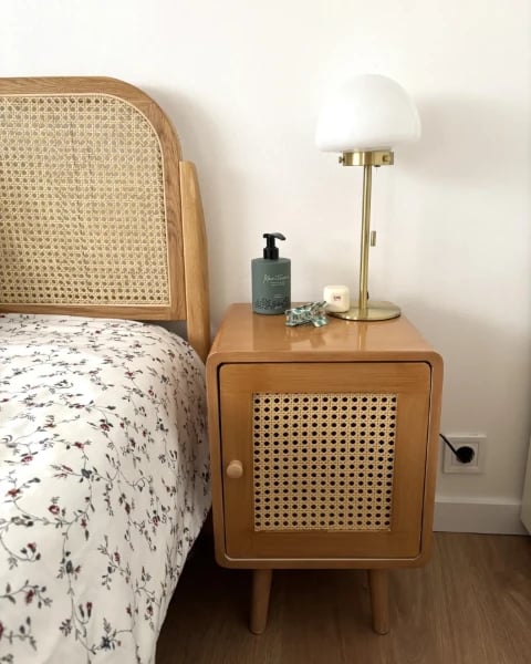 Picture of Renea Natural Wood Bedside Table – Single Door with Woven Front