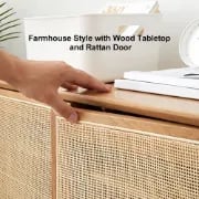 Villey Japandi Natural Shoe Storage Cabinet Rattan 2 Doors & 4 Shelves Entryway