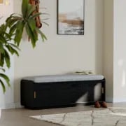 Elara – Natural Wood Storage Bench with Cushioned Seat