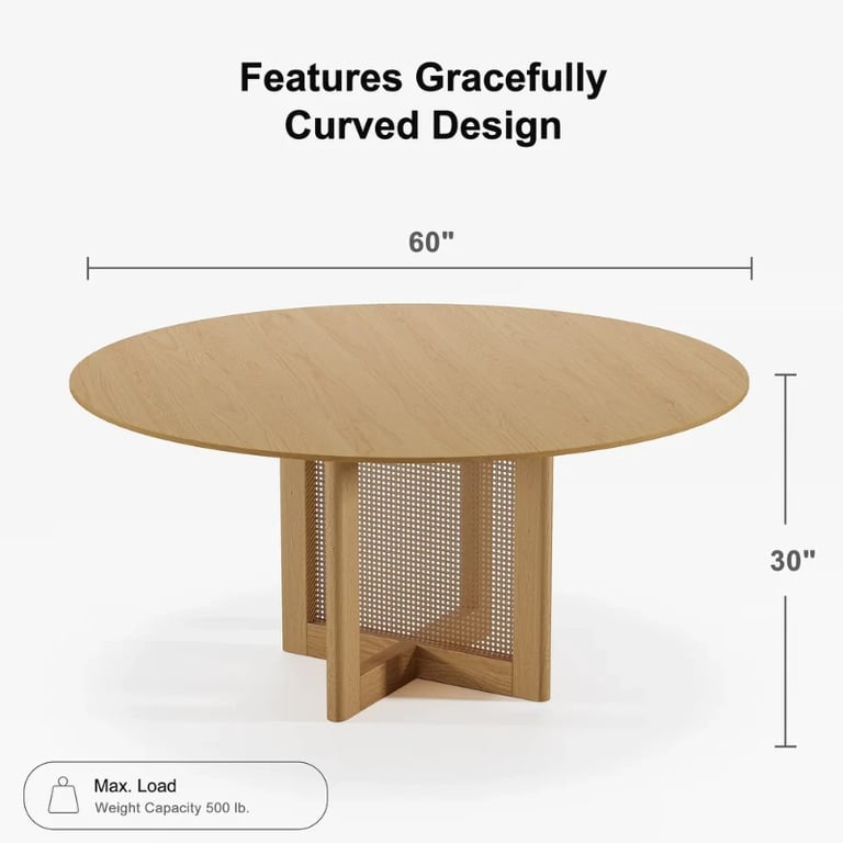 Ravina – Round Dining Table Set with Chairs | Natural Wood & Rattan