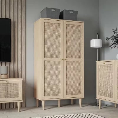 Picture of Roma Wardrobe Natural wood with Rattan