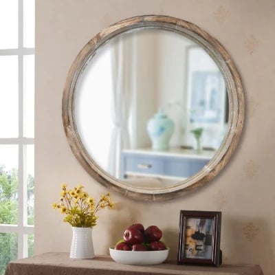 Eberlein Round Wood Wall Mirror