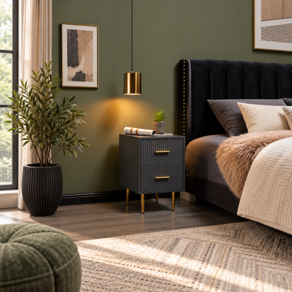 Picture of Crasmy Modern Nightstand with 2 drawers