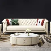 Versailles – Elegant Sofa Set with 2 Couches, Armchair & Coffee Table with Gold Accents