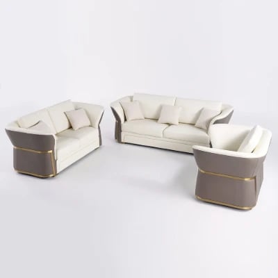 Aveline Sofa Set – 3-Seater Sofa & 2 Armchairs with Elegant Gold Accents