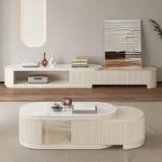 Levanto Set – Extendable TV Unit and Coffee Table with Marble-Effect Top