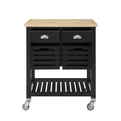 Diwai Rolling Kitchen Cart with Solid Wood Top