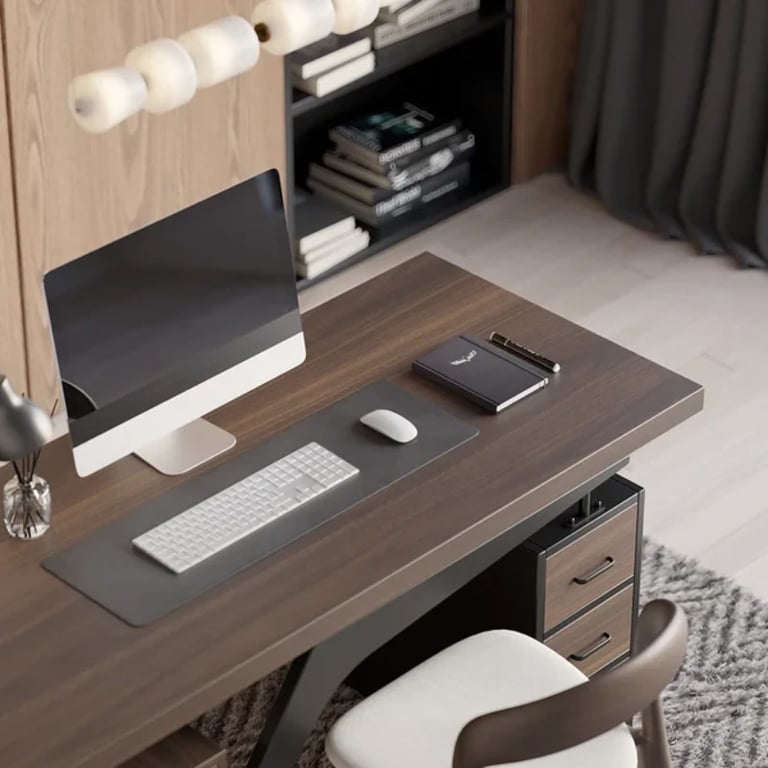 صورة كرامسون – مكتب خشب طبيعي بأرجل معدنية مع رف ودرج