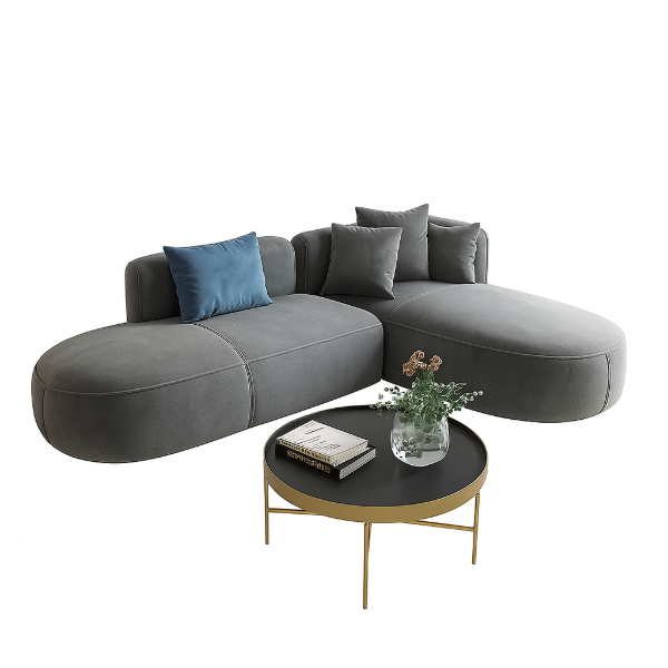 صورة جرامفي كنبة ركنية بشكل حرف الـ  – خشب طبيعي