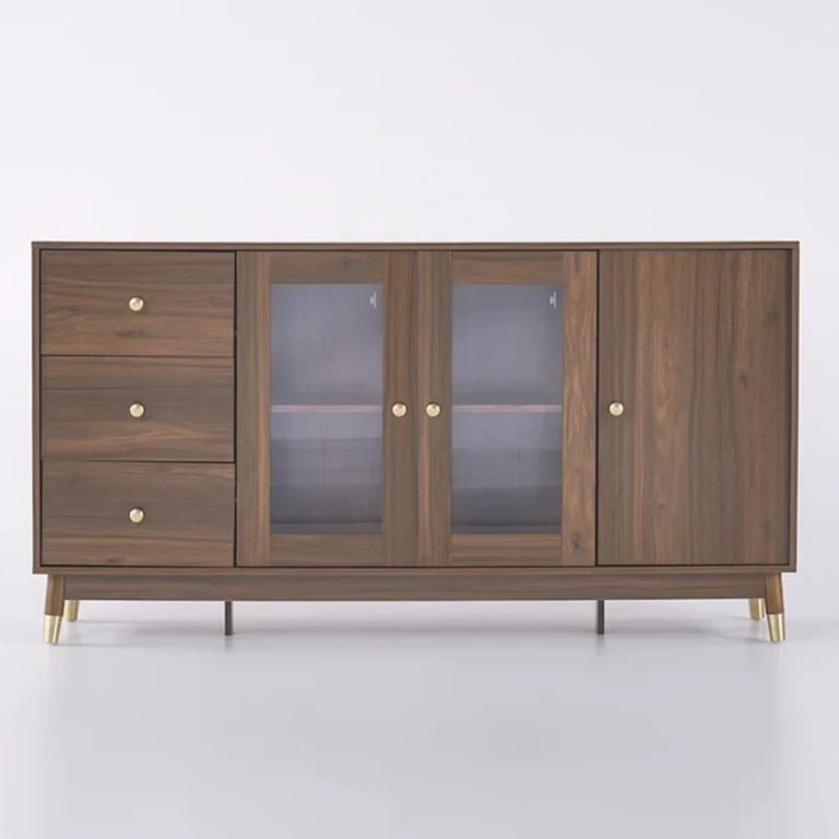 Atacha Modern Sideboard – Natural Wood with Drawers and Shelves