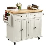 Ash Rolling Kitchen Island with Solid Wood Top