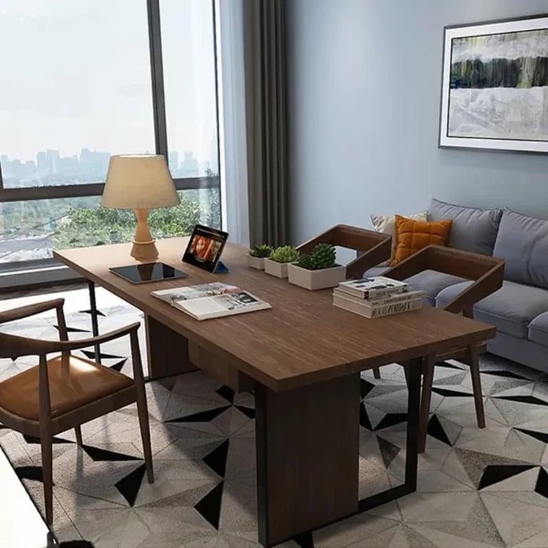 Picture of Remi – Natural Wood Writing Desk with Metal Sled Base