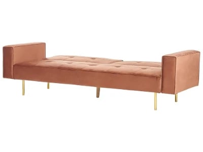 Soleil Velours Convertible Sofa Bed from natural wood – Velvet Upholstery with Golden Legs.