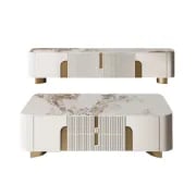 Élivane – Coffee Table & TV Unit Set with Marble and Gold Accents