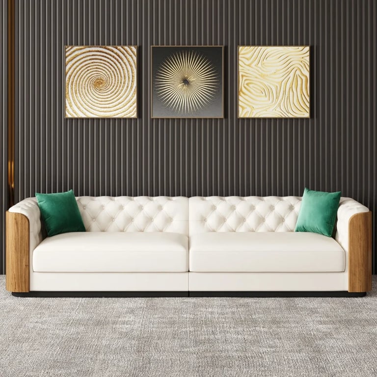 Montclair – Luxury Sofa Set with Two Sofas and an Armchair in Natural Wood Accents