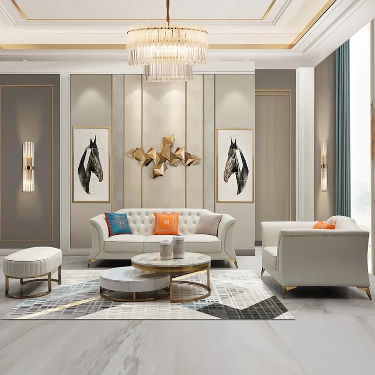 Marcelline – Sofa, Armchair & Ottoman Set with Elegant Natural Wood Accents | Customizable Design