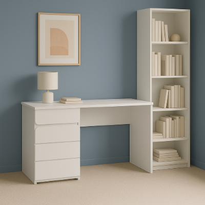 Aero Study Desk – Natural Wood Drawer & Side Cabinet