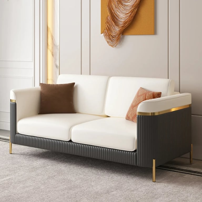 Diora – Sofa Set of Two Sofas & One Armchair with Natural Wood Frame and Gold Stainless-Steel Legs