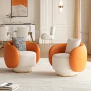 Aurélie Sofa Set – Curved Sofa & 2 Armchairs with Modern Design and Swivel Base