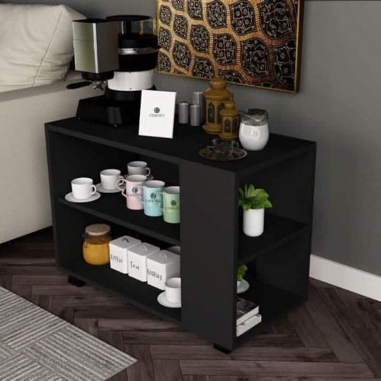 Laro Coffee Corner – Compact Black Open Storage Design