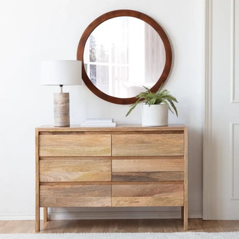Amane Round Solid Wood Wall Mirror