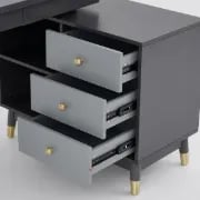 صورة أولتيك – مكتب منزلي خشب طبيعي بشكل حرف ال مع أدراج ورف