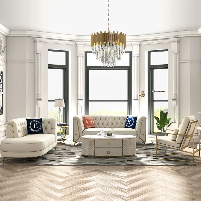 Versailles – Elegant Sofa Set with 2 Couches, Armchair & Coffee Table with Gold Accents