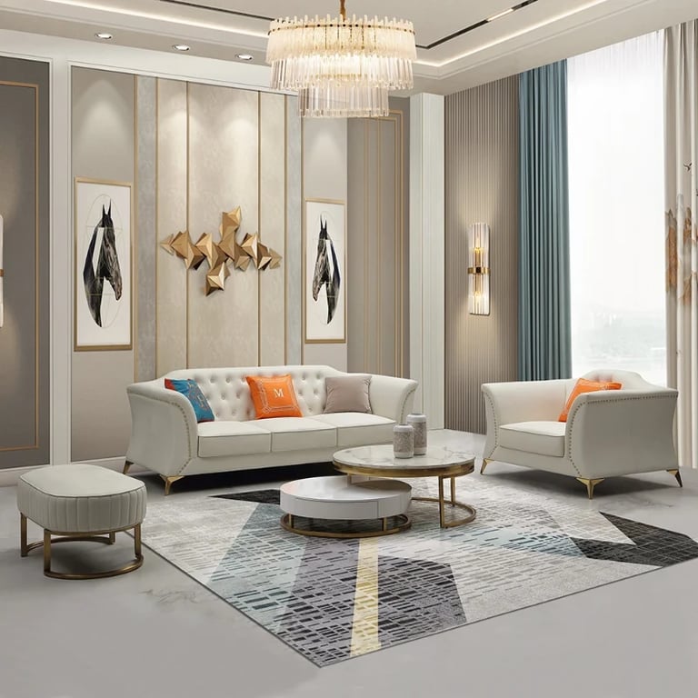 Marcelline – Sofa, Armchair & Ottoman Set with Elegant Natural Wood Accents | Customizable Design