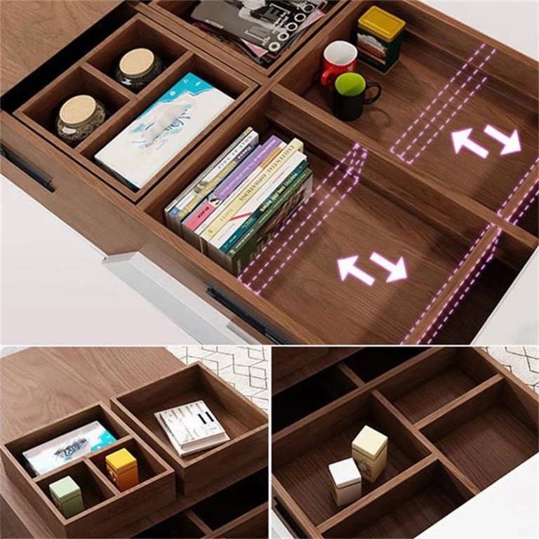 صورة فليكسو – طاولة قهوة من الخشب الطبيعي بسطح منزلق وأجزاء قابلة للتمديد مع وحدة تخزين