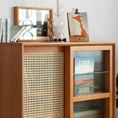 Patrick Storage Cabinet Natural Wood with Rattan