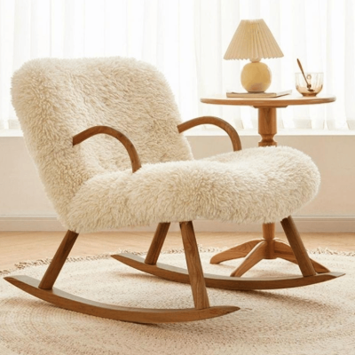 Hais Sherpa Rocking Armchair – Natural Wood Base with Soft Upholstery