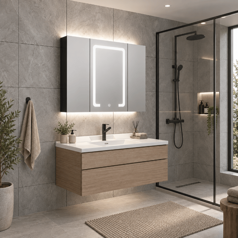 Picture of Ponny Modern LED Bathroom Mirror with Storage