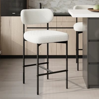 Vellor Upholstered Counter Stool – Black Frame