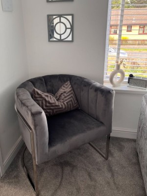 Picture of Arelia Modern Armchair – Natural Wood with Soft Fabric & Metal Legs