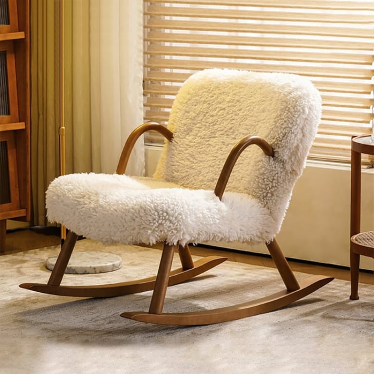 Hais Sherpa Rocking Armchair – Natural Wood Base with Soft Upholstery