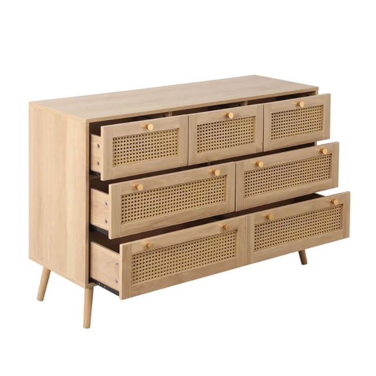 Avenya – Natural Rattan & Wood 6-Drawer Chest
