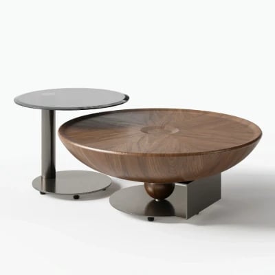 صورة طقم طاولات أوربيتا – تصميم وعاء من الخشب الطبيعي مع طاولة جانبية زجاجية