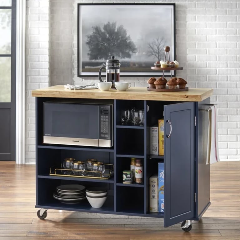 Moulden Small Kitchen Island with Wheels - Natural Wood