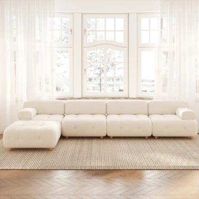 صورة هيتاتش كنبة ركنية على شكل حرف الـ – قاعدة من الخشب الطبيعي