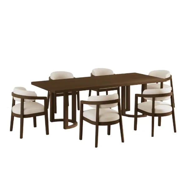 Noraya Dining Set – Natural Wood with Upholstered Chairs