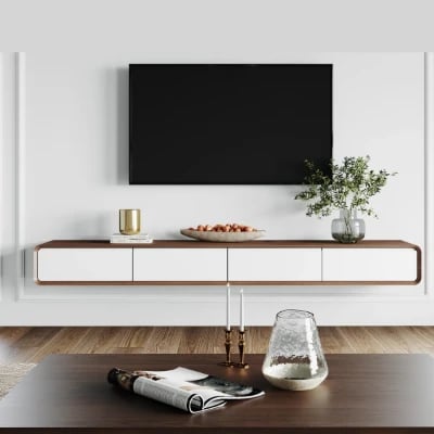 صورة أيورا – وحدة تلفزيون معلّقة من الخشب الطبيعي بزوايا مستديرة