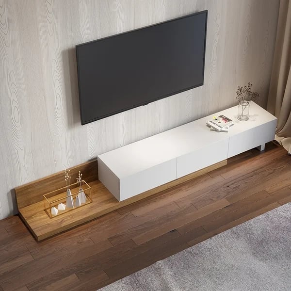 Lunara Expandable TV Unit – Natural Wood with 3 Storage Drawers