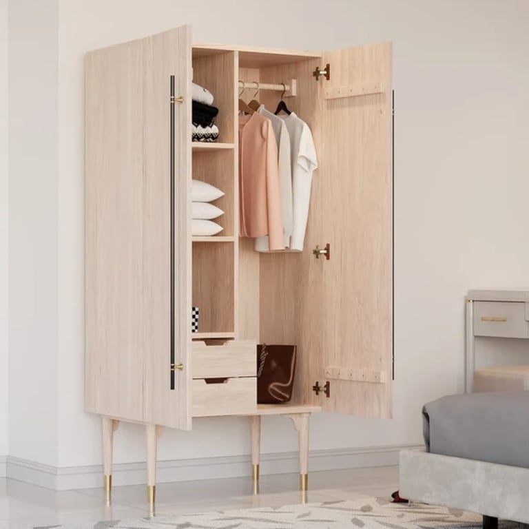 Picture of Levie Natural wood Wardrobe with 2 doors