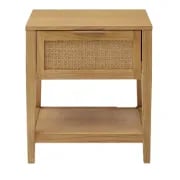 Lina Side Table – Natural Wood with Rattan Front
