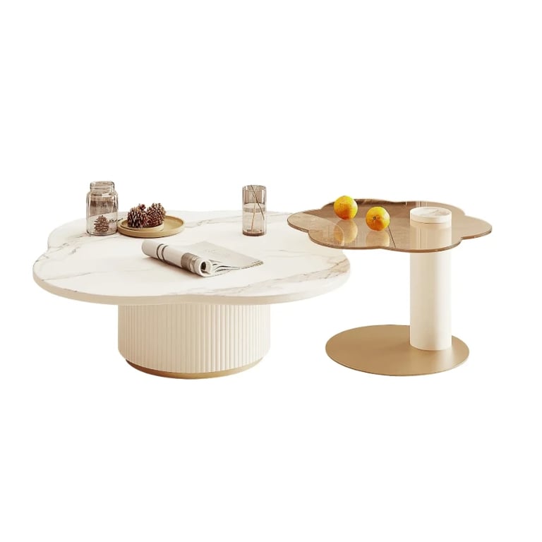 Eclipse – Modern Coffee Table Set with Marble-Effect Top – Natural Wood