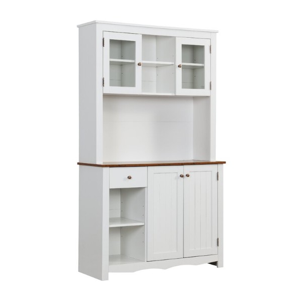 Dodwle Dining Hutch Classic Storage Cabinet with Glass Doors - Natural Wood