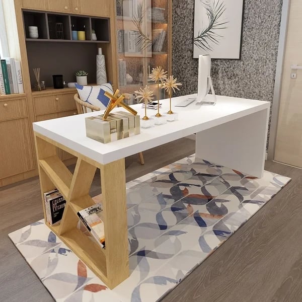 Picture of Jeweli – Natural Wood Desk with Glossy White Finish