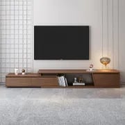 Noctis – Natural Wood TV Stand with Round Coffee Tables